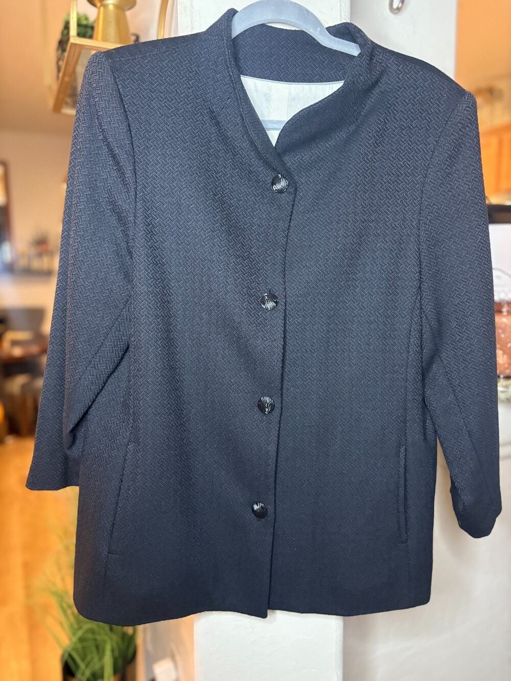 Nan David Executive Women's Wear Blue/Black Wool Button up Blazer Size 12